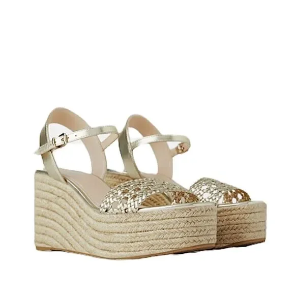 Zara Braided Gold Platform Wedge Esapadrille - Picture 8 of 12